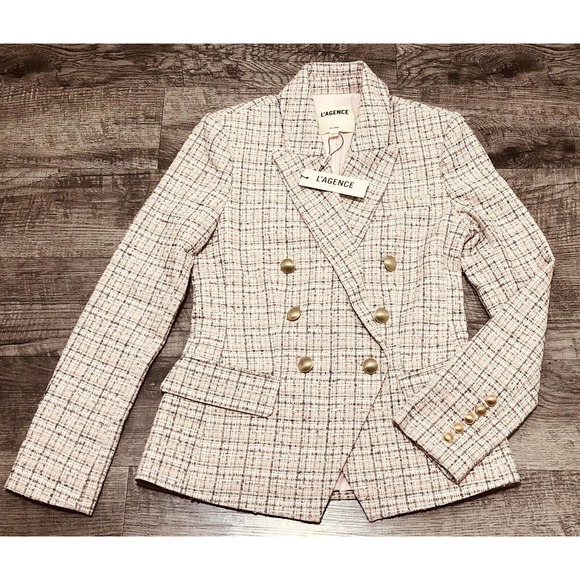 L'AGENCE Jackets & Blazers - L’AGENCE Kenzie Double-Breasted Tweed Blazer Size 2 Chest 34” Pink Grey NWT A7